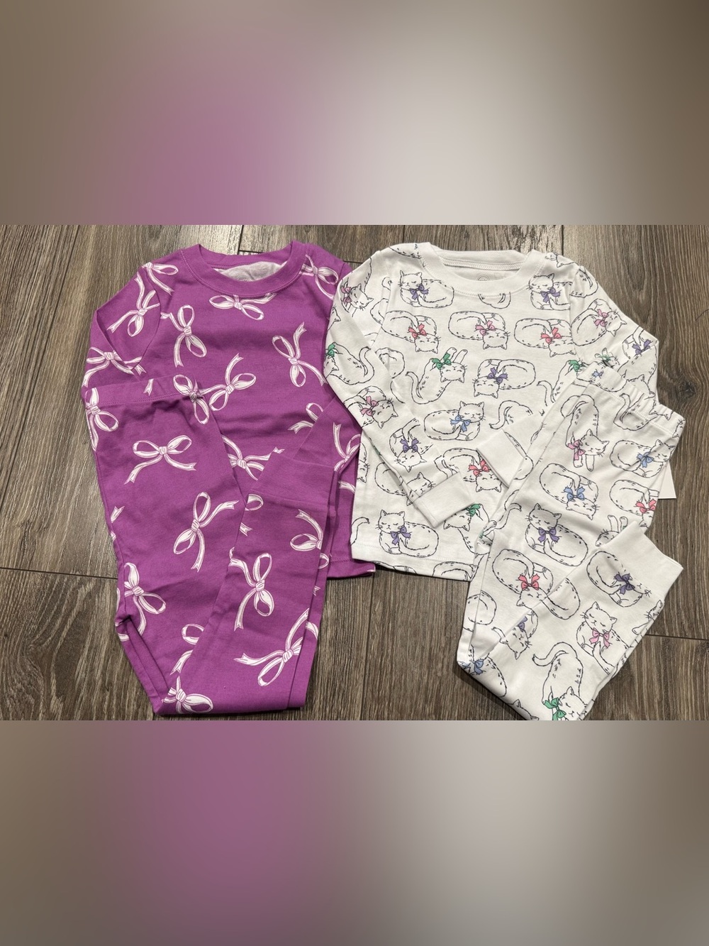 wonder nation Purple Bow & White Cat Print Pajama Set